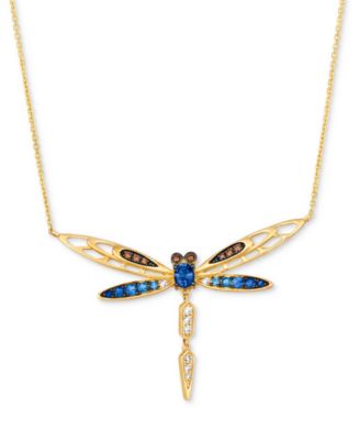 Le Vian - Multi-Gemstone (7/8 ct. t.w.) & Diamond (1/5 ct. t.w.) Dragonfly 18" Pendant Necklace in 14k Gold