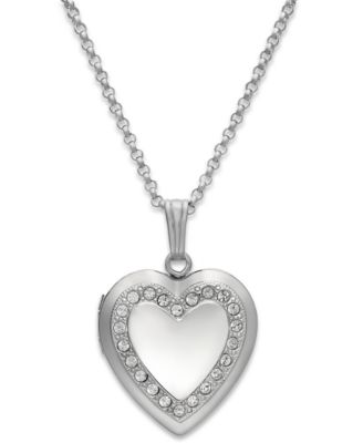 Macy's - Crystal Heart Locket Necklace in Sterling Silver