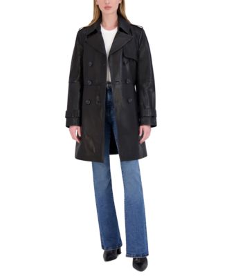 Tahari - Women's Natalie Belted Leather Trench Coat