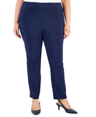 JM Collection - Plus Size Solid Stretch Pull-On Cambridge Pants