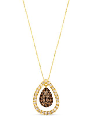 Le Vian - Chocolate Diamond & Nude Diamond Double Orbital Pear Halo Adjustable 20" Pendant Necklace (3/4 ct.t.w.) in 14k Gold