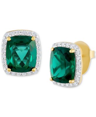 Grown With Love - Lab Grown Emerald (7-5/8 ct. t.w.) & Diamond (1/2 ct. t.w.) Halo Stud Earrings in 14k Gold (Also in Lab Grown Sapphire)