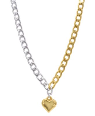 ADORNIA - Two-Tone Half & Half Heart Pendant Toggle 18" Necklace