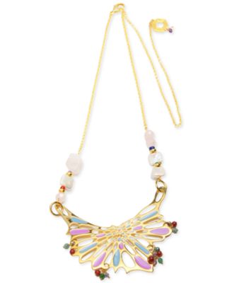 Nectar Nectar New York - 18k Gold-Plated Mixed Gemstone Statement Necklace, 40" + 10" extender