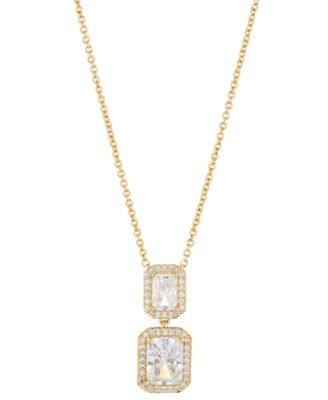 Eliot Danori - Gold-Tone Cubic Zirconia Emerald Halo Drop Necklace