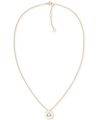 Tommy Hilfiger - Gold-Tone White Stone Pendant Necklace