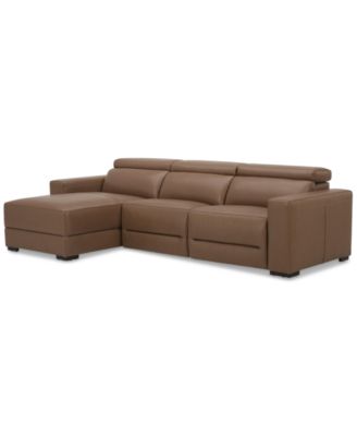 Furniture - Nevio 115" 3-Pc. Leather Sectional with 2 Power Recliners, Headrests and Chaise