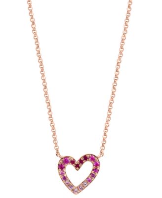 EFFY Collection - Pink Sapphire (1/6 ct. t.w) & Ruby (1/20 ct. t.w.) Ombr&eacute; Heart 17-3/4" Pendant Necklace in 14k Rose Gold