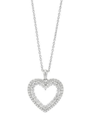 Macy's - Diamond Double Heart Pendant Necklace (1 ct. t.w.) in 14k White Gold, 16" + 2" extender