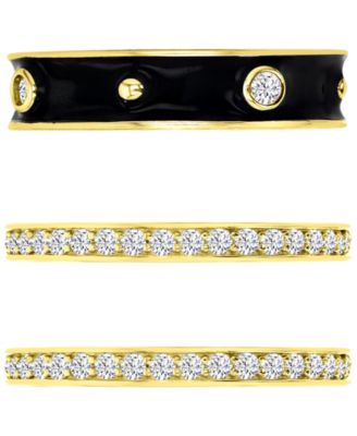Macy's - 3-Pc. Set Cubic Zirconia & Enamel Stack Rings in 14k Gold-Plated Sterling Silver