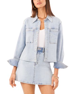 1.STATE - Women's Cropped Front-Pocket Denim Jacket