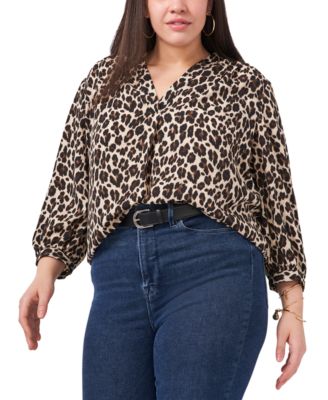Vince Camuto - Plus Size Elegant V-Neck Leopard-Print Blouse