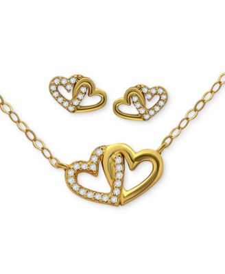 Giani Bernini - 2-Pc. Set Cubic Zirconia Double Heart Pendant Necklace & Matching Stud Earrings in 18k Gold-Plated Sterling Silver