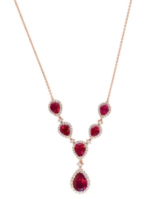 EFFY Collection - Lab Grown Ruby (16-1/4 ct. t.w.) & Lab Grown Diamond (2-5/8 ct. t.w.) 18" Statement Necklace in 14k Rose Gold