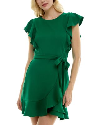 Crystal Doll - Juniors' Ruffle-Trim Faux-Wrap Dress