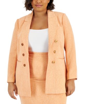 Tahari ASL - Plus Size Tweed Peak-Lapel Faux Double-Breasted Blazer