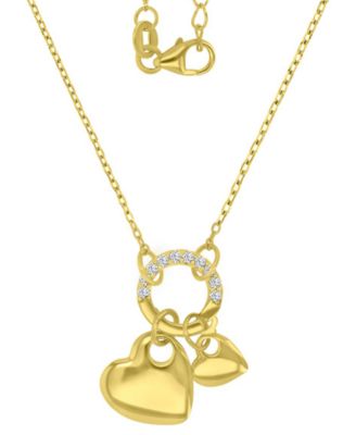 Macy's - Cubic Zirconia Double Heart Charm & Holder Pendant Necklace, 16" + 2" extender