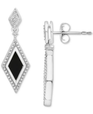 Macy's - Onyx & Diamond (1/20 ct. t.w.) Geometric Framed Drop Earrings in Sterling Silver