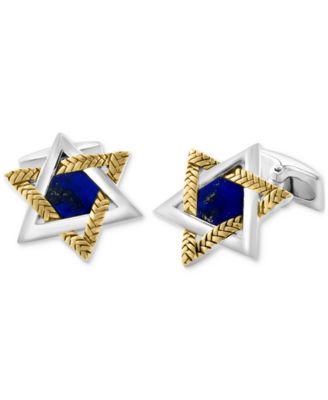 EFFY Collection - Men's Lapis Lazuli Star of David Cufflinks in Sterling Silver & 18k Gold-Plate