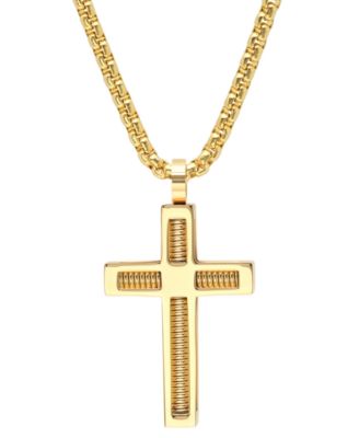 STEELTIME - Men's 18k Gold-Plated Stainless Steel Spring Inlay Cross 24" Pendant Necklace