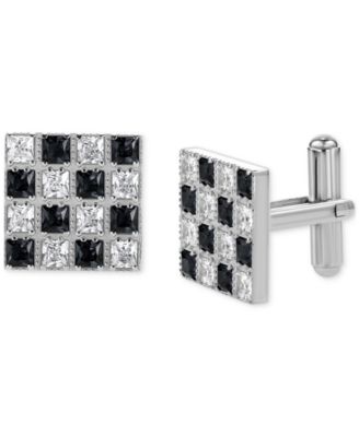 Blackjack - Men's Cubic Zirconia Checkerboard Square Cufflinks in Stainless Steel