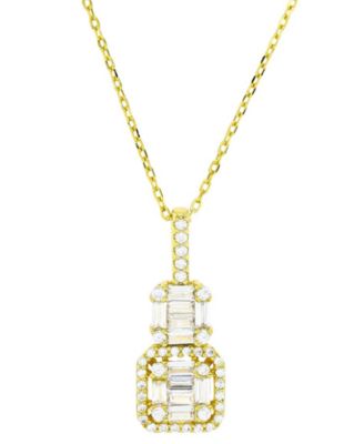 Macy's - Cubic Zirconia Round & Baguette Double Cluster Pendant Necklace in 14k Gold-Plated Sterling Silver, 18" + 20" extender