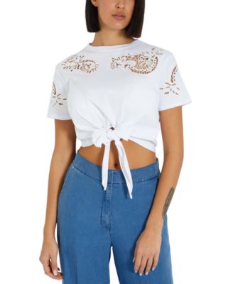 GUESS - Women's Ajour Tie-Front T-Shirt
