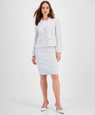Le Suit - Women's Check Print Contrast Trim Skirt Suit, Regular and Petite Sizes