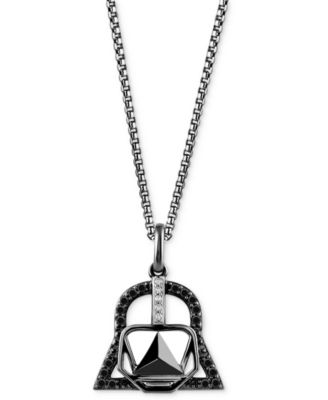 Wonder Fine Jewelry - Black & White Diamond Darth Vader Mask 18" Pendant Necklace (1/6 ct. t.w.) in Sterling Silver with Black Rhodium