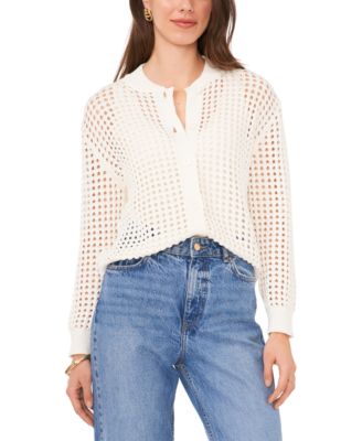 Vince Camuto - Women's Textured Mesh Button Bomber Jacket