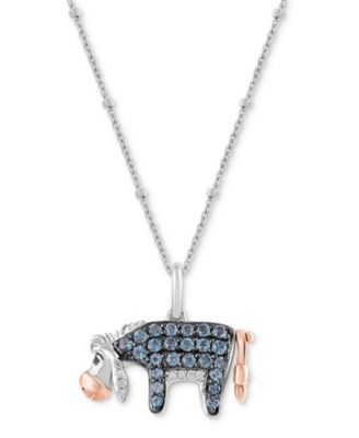 Wonder Fine Jewelry - London Blue Topaz (5/8 ct. t.w.) & Diamond (1/20 ct. t.w.) Eeyore 18" Pendant Necklace in Sterling Silver & 14k Rose Gold-Plate