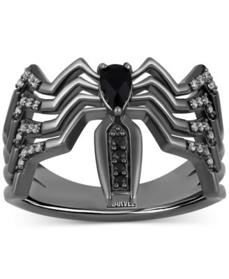 Wonder Fine Jewelry - Onyx & Diamond (1/10 ct. t.w.) Venom Spiderman Ring in Black Rhodium-Plated Sterling Silver