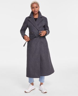 DKNY - Petite Notched-Collar Double-Breasted Wrap Coat