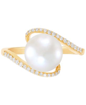 Honora - Cultured Freshwater Pearl (9mm) & Diamond (1/6 ct. t.w.) Swirl Ring in 10k Gold