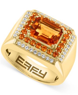 EFFY Collection - Men's Citrine (3-1/2 ct. t.w.) & White Topaz (1/10 ct. t.w.) in Gold-Plated Sterling Silver