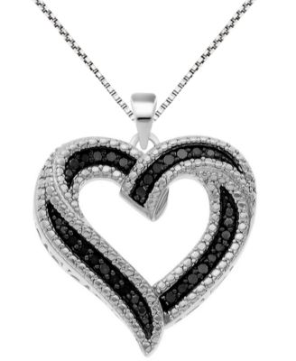 Macy's - Black Diamond Heart 18" Pendant Necklace (1/6 ct. t.w.) in Sterling Silver