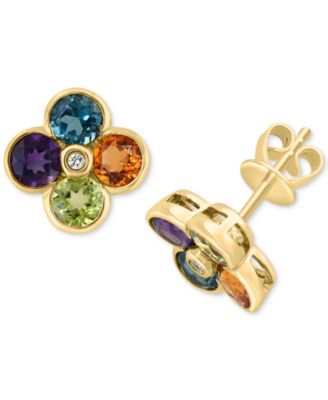 EFFY Collection - Multi-Gemstone (2-1/4 ct. t.w.) & Diamond Accent Flower Stud Earrings in 14k Gold