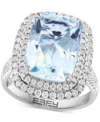 EFFY Collection - Aquamarine (5-7/8 ct. t.w.) & Diamond (3/4 ct. t.w.) Double Halo Statement Ring in 14k White Gold