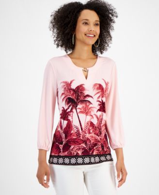 JM Collection - Women's Oasis Palm Chain-Trim Top