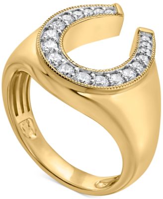 Macy's - Men's Diamond Horseshoe Ring (1/3 ct. t.w.) in 14k Gold-Plated Sterling Silver