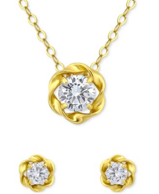 Giani Bernini - 2-Pc. Set Cubic Zirconia Love Knot Pendant Necklace & Matching Stud Earrings in 18k Gold-Plated Sterling Silver