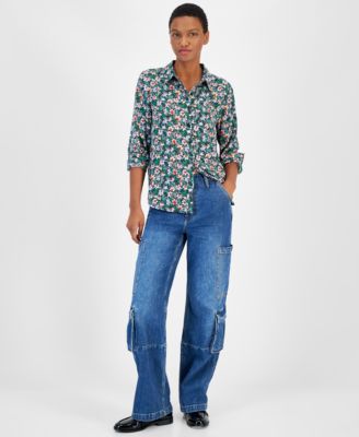 On 34th - Women's Striped Button-Front Crepe Shirt