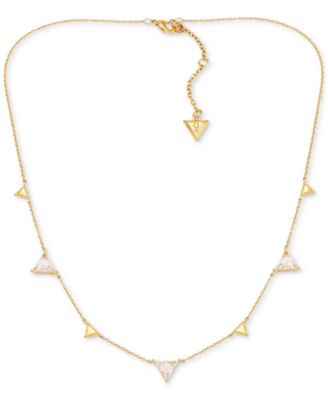 GUESS - 14k Gold-Plated & Cubic Zirconia Triangle Station Necklace, 16" + 2" extender