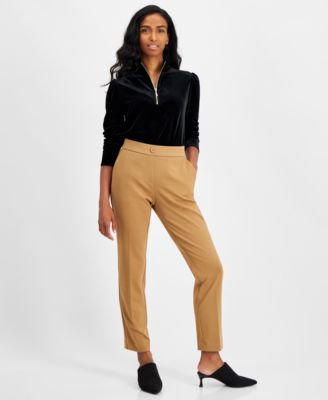 AK Anne Klein - Petite Mid-Rise Pull-On Straight-Leg Pants