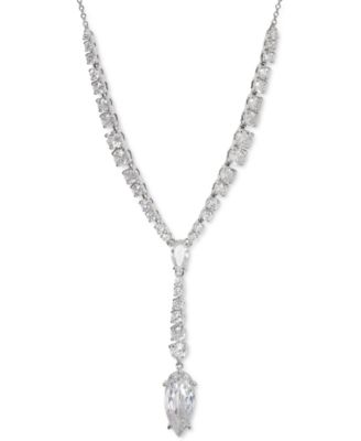 Eliot Danori - Rhodium-Plated Cubic Zirconia Lariat Necklace, 16" + 2" extender