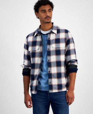 Sun + Stone - Men's Aviv Long Sleeve Snap-Front Plaid Shirt Jacket
