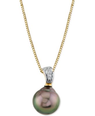 Macy's - Cultured Tahitian Baroque Pearl (8mm) & Diamond Accent 18" Pendant Necklace in 10k Gold