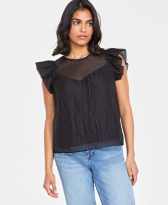 On 34th - Women's Illusion-Yoke Ruffled Cap-Sleeve Top