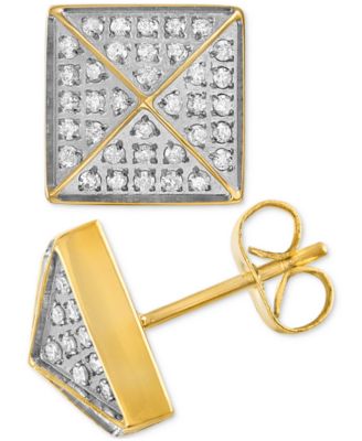 Esquire Men's Jewelry - Diamond Pyramid Stud Earrings (1/3 ct. t.w.) in Gold-Tone Ion-Plated Stainless Steel