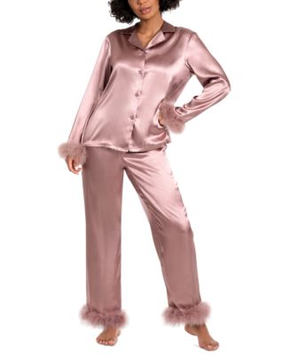 Linea Donatella - Women's Marabou Satin Pajama Set
